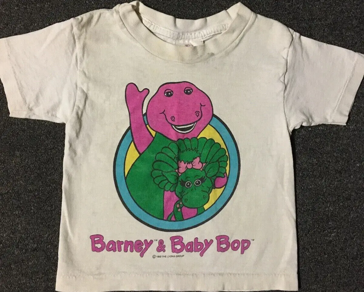 Vtg 90s Kids Barney & Baby Bop Faded Distress Promo Shirt Youth S Cartoon TV 80s long sleeves