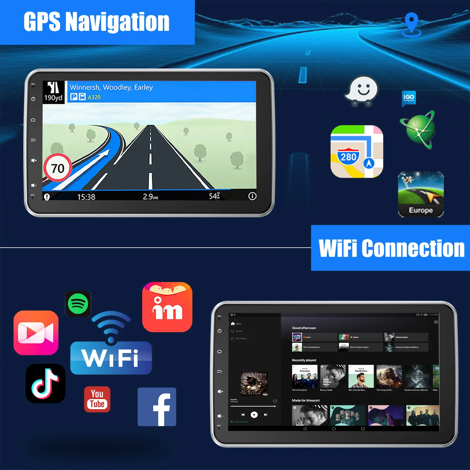 ESSGOO 10 "أندرويد 14 4 + 64G اللاسلكية Carplay سيارة ستيريو للتدوير لمس 1 DIN GPS Nav بلوتوث FM RDS WIFI USB EQ SWC MIC