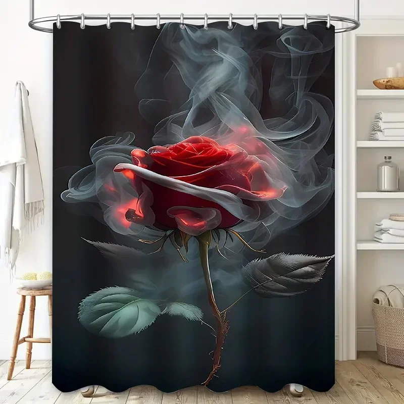

Mystical Red Rose with Smoke Waterproof Shower Curtain Heat Resistant Machine Washable Non-Transparent 180x180cm