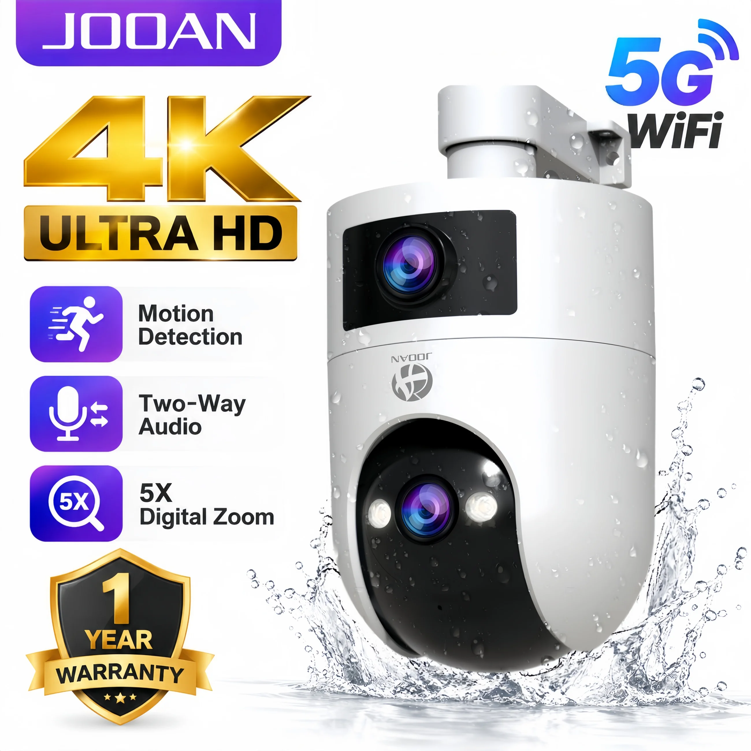 JOOAN 4K 8MP Wifi PTZ Camera Outdoor Dual Screen 5X Zoom Motion Detection Security Protection IP Camera CCTV Video Surveillance