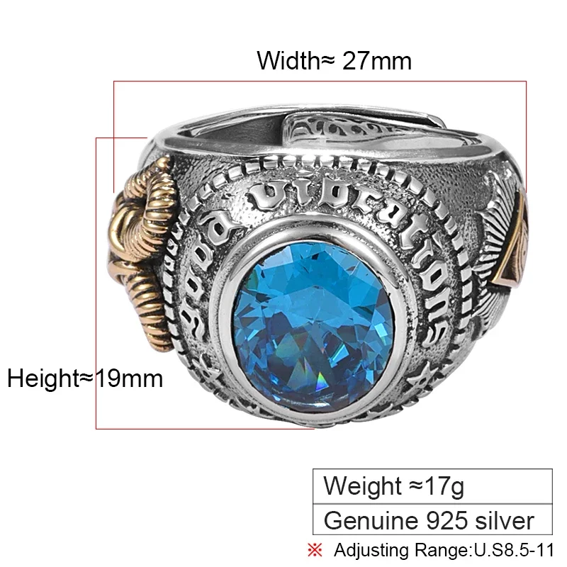 ZABRA Retro S925 anello in argento marca marea da uomo vento freddo Advanced regolabile tendenza personalità modelli da uomo