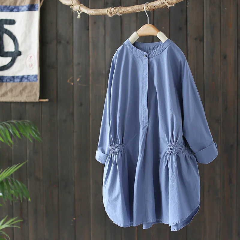 

Ele Women's irt plus Size Design Sense Waist Cinching Versatile Cotton Color Commute Sle Button Detail