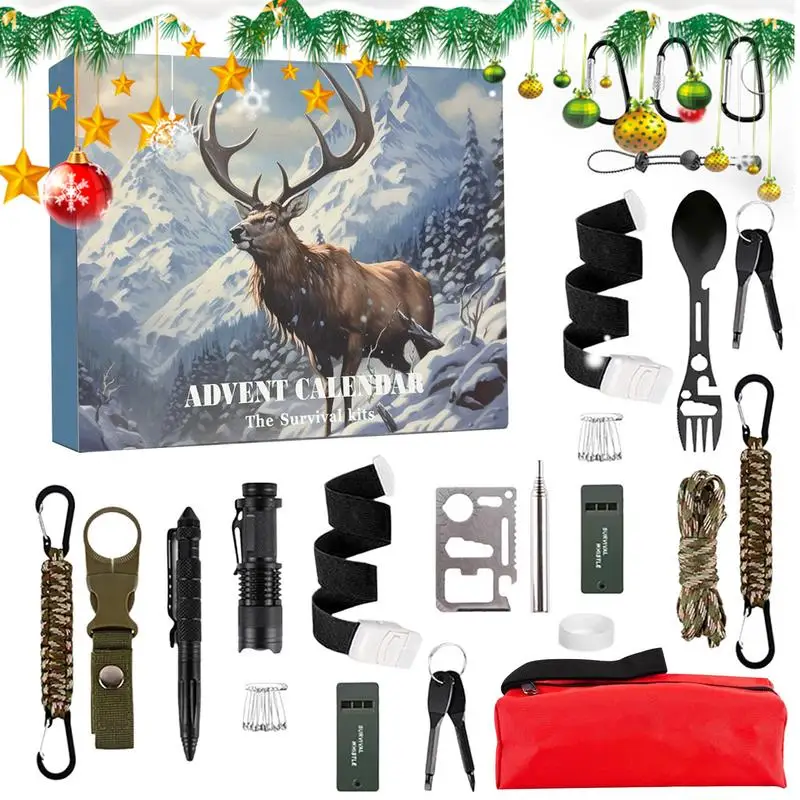 Survival Kit Advent Calendar For Men Christmas Countdown Calendar 24 Days Survival Gear Cool Gadgets For Camping Fishing Hunting