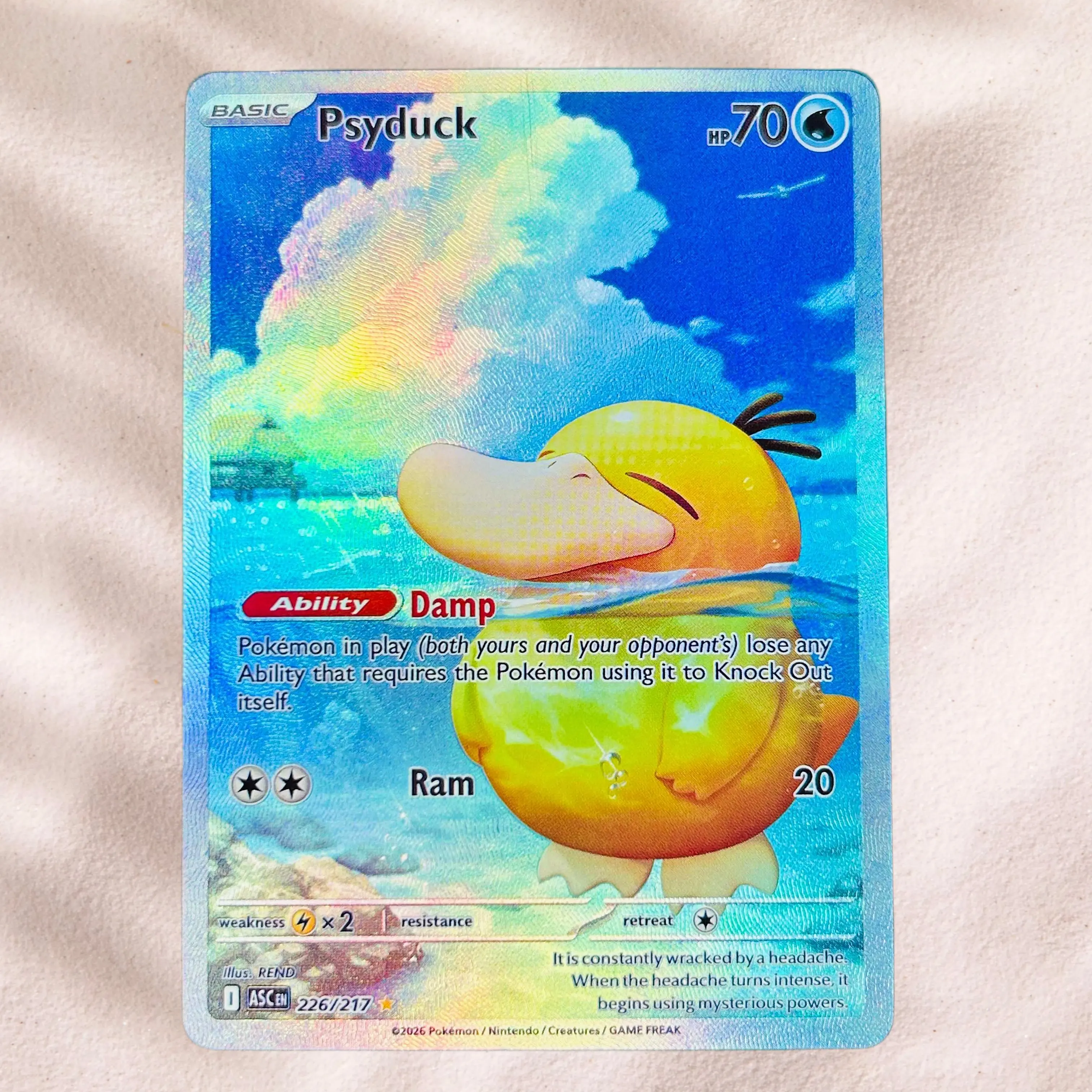 DIY Pokemon Psyduck 226/217 Holographic Texture English Version Premium Anime Collection Card Perfect Condition