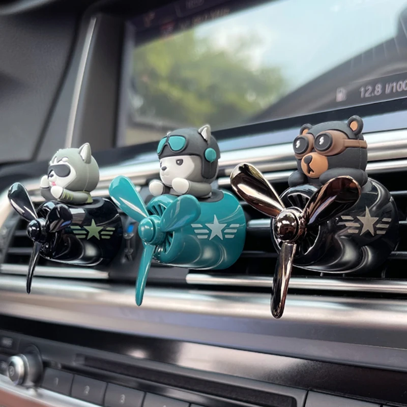 Rotating dispersal cool pilot bear new car air fresheners airplane vent clip perfume men fragrance diffuser aroma fan dispenser image 4