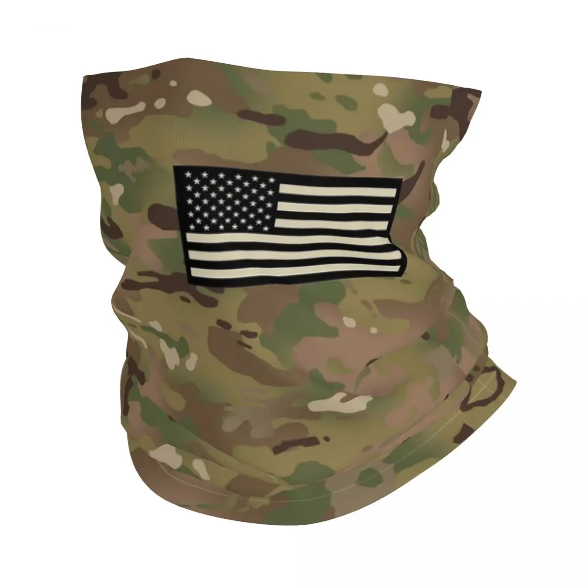 U.S. Flag Woodland Camo Bandana Neck Cover Printed Mask Scarf Warm Headband Outdoor Sports Unisex Adult All Season