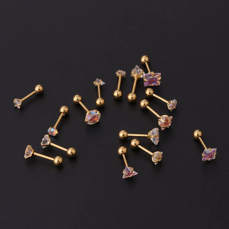 1Pairs 20G 3-8mm Shiny Cubic CZ Stud Earring Set 316L Stainless Steel Ear Studs Ear Tragus Helix Conch Cartilage Piercings