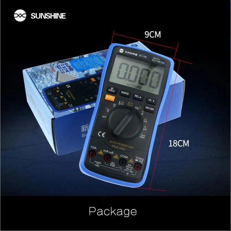 SUNSHINE – multimètre à affichage numérique LCD, plage automatique, testeur automatique de tension pour téléphone portable, outils de réparation, DT-17N