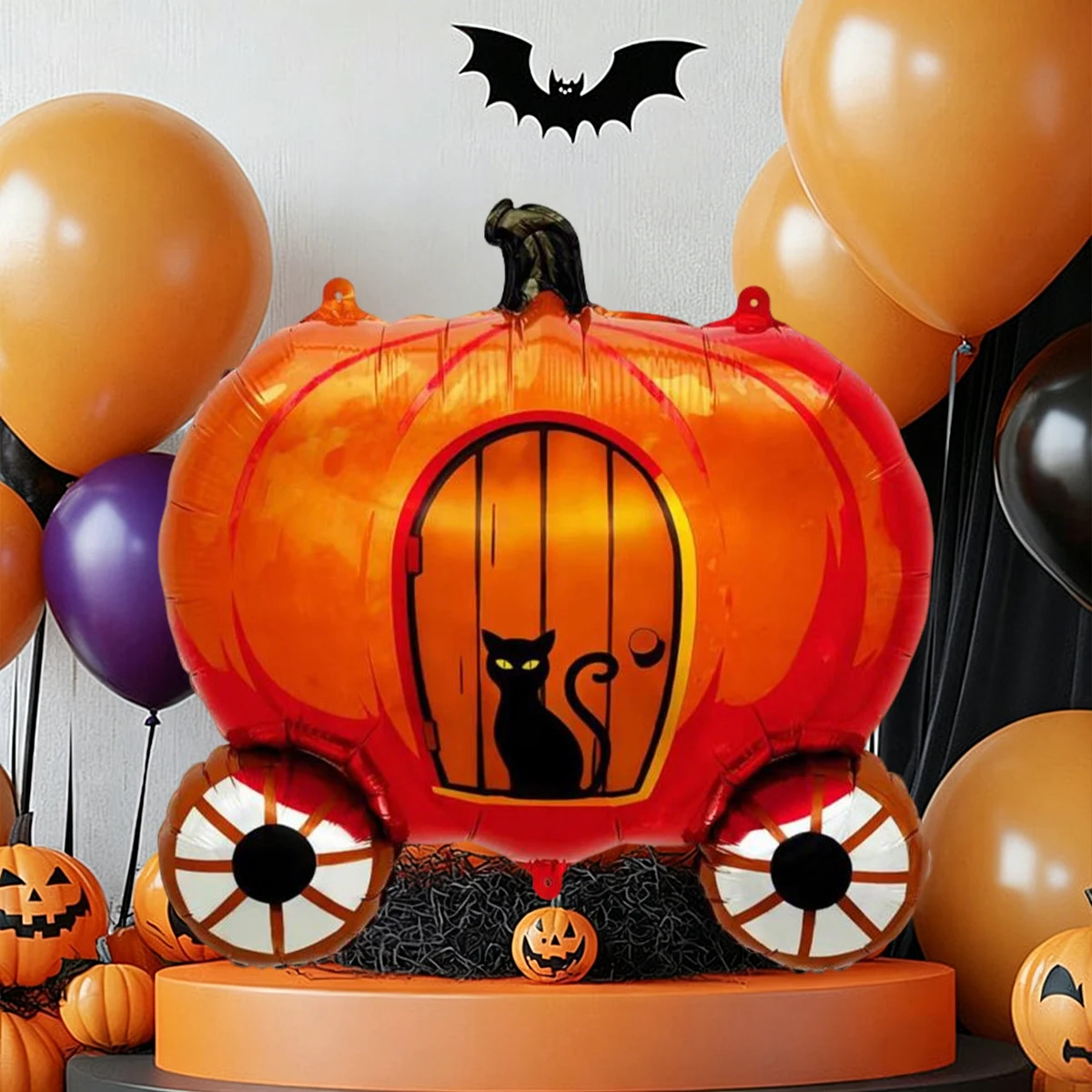 1/2 Stück Halloween Schwarzer Kürbisballon, Kutschenballon, gruselige Dekoration – Detail 3