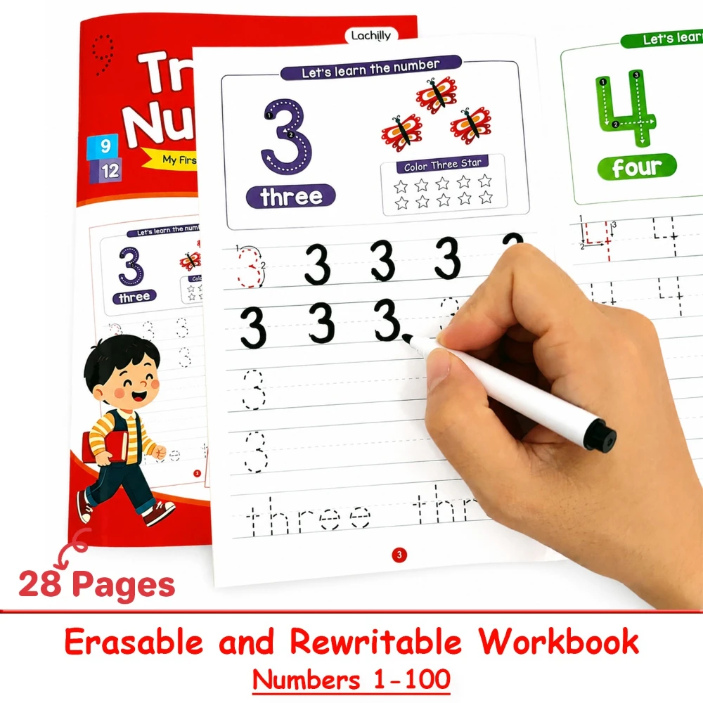 Wipe Clean 1-100 Numbers Tracing Workbook for Kids Children Early Education Learning Math Number Handwriting Practice Book