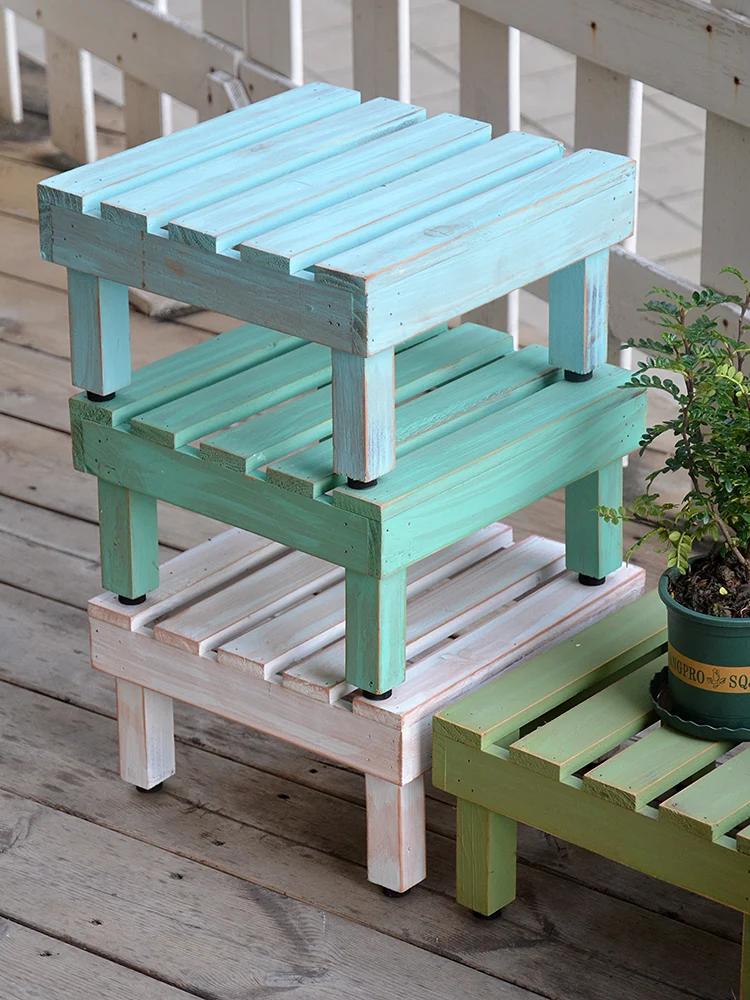 

Retro Wood Plant Stand Balcony Greenery Flower Pot Storage Rack Garden Courtyard Decor Small Flower Bench