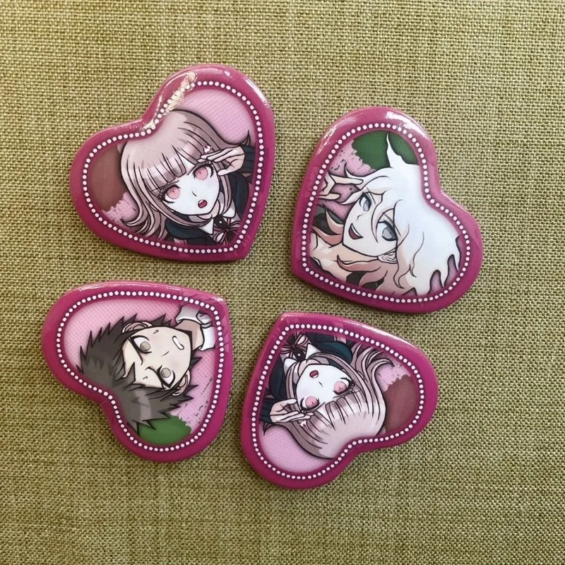 Danganronpa Anime Badge Hinata Hajime Nagito Komaeda Cartoon Brooch Heart Shape Pins Kawaii Bag Pendent Decor Accessories Gift