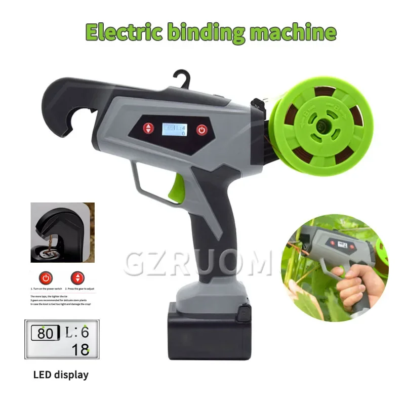 

16.8V Electric Cordless Branch Binding Machine Automatic Grape Vine Knotter LED Display Garden Vegetable Plants Stem Tying Tool