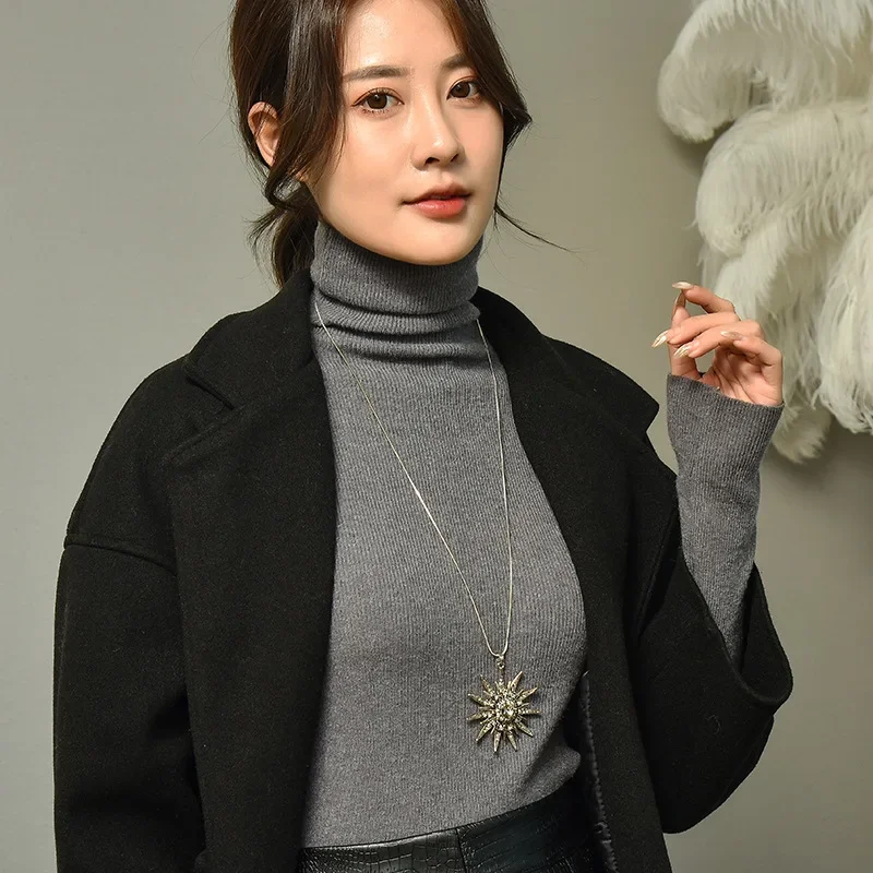 ひまわりセーターチェーン、フェミニンな魅力、ロングネックレス、クリスタルペンダントネックレス