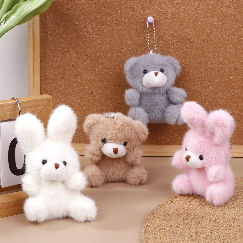 Schattige Konijn Knuffel Cartoon Beer Bunny Hanger Zachte Gevulde Pop Knuffels Sleutelhanger Auto Sleutelhanger Rugzak Tas Decor