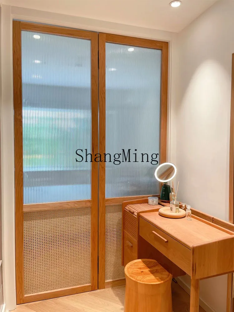 DSA rattan sliding door invisible wardrobe bedroom partition tea house new Chinese door solid wood