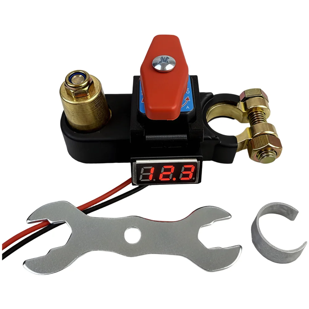 Red Battery Disconnect Power Switch 12V 24V Isolator Pure Copper Construction Brass Conductive Parts Rotating Voltmeter