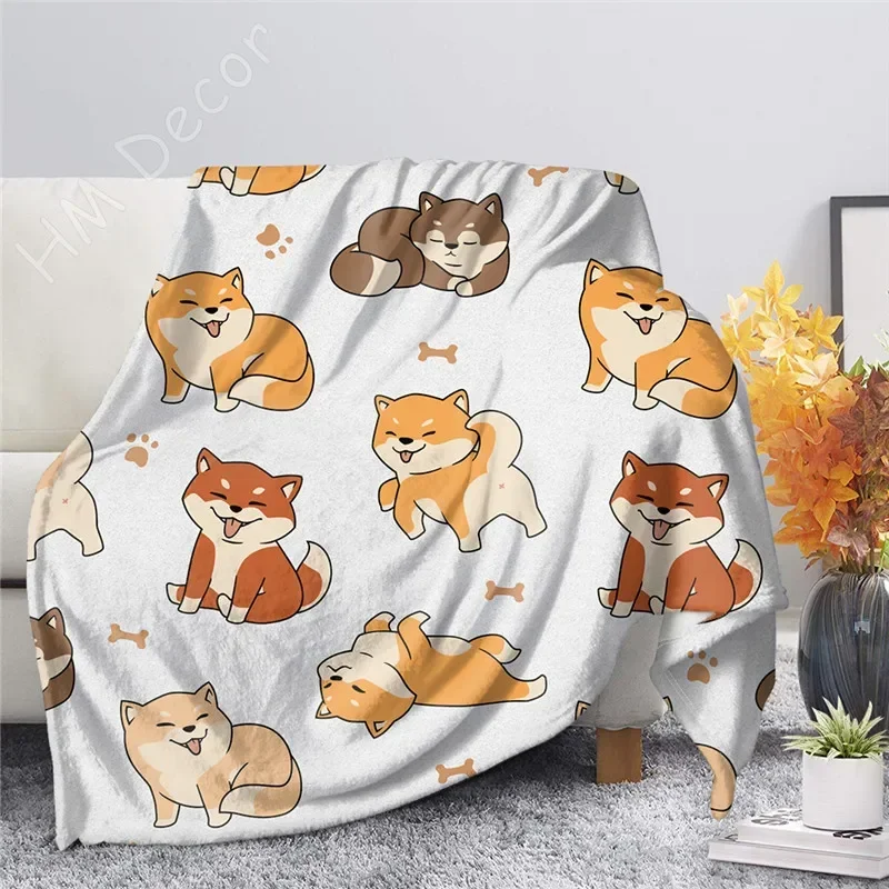 Shiba Inu Printed Blanket Cartoon Soft Warm Sherpa Fleece Blankets Throws for Bed Crib Couch 100x120cm Baby Girls Boys Kids Gift