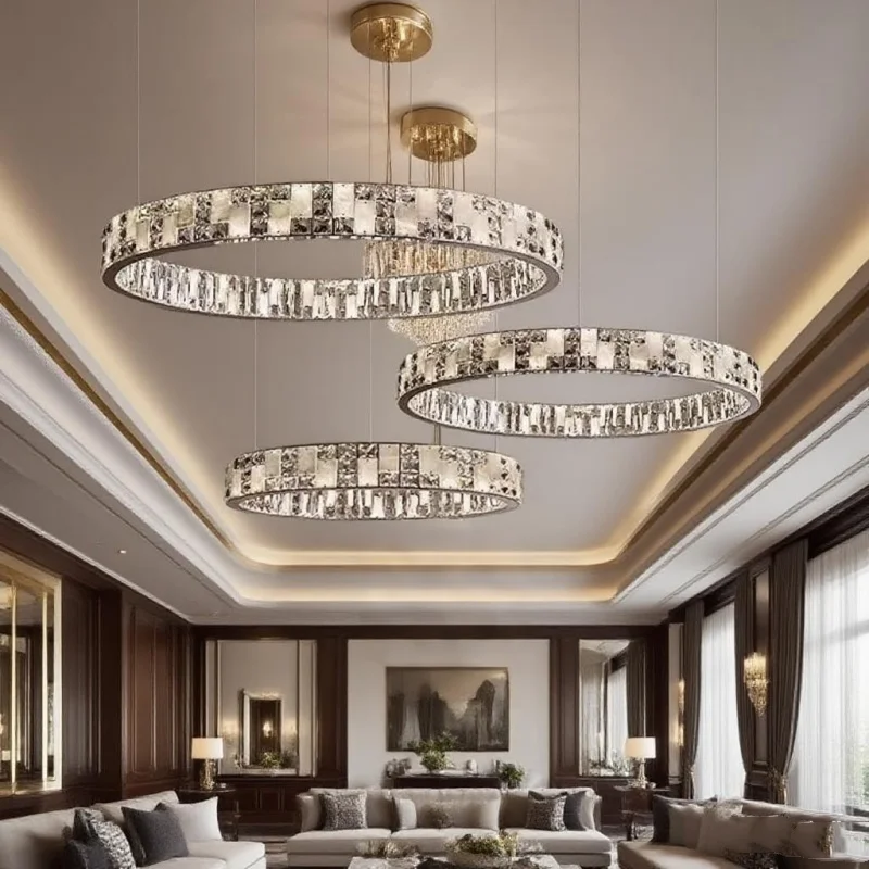 

LED Natural Marble Alabaster Titanium Black Crystal Chandelier for Living Room Bedroom Dining Room Indoor Decor Pendant Lamp