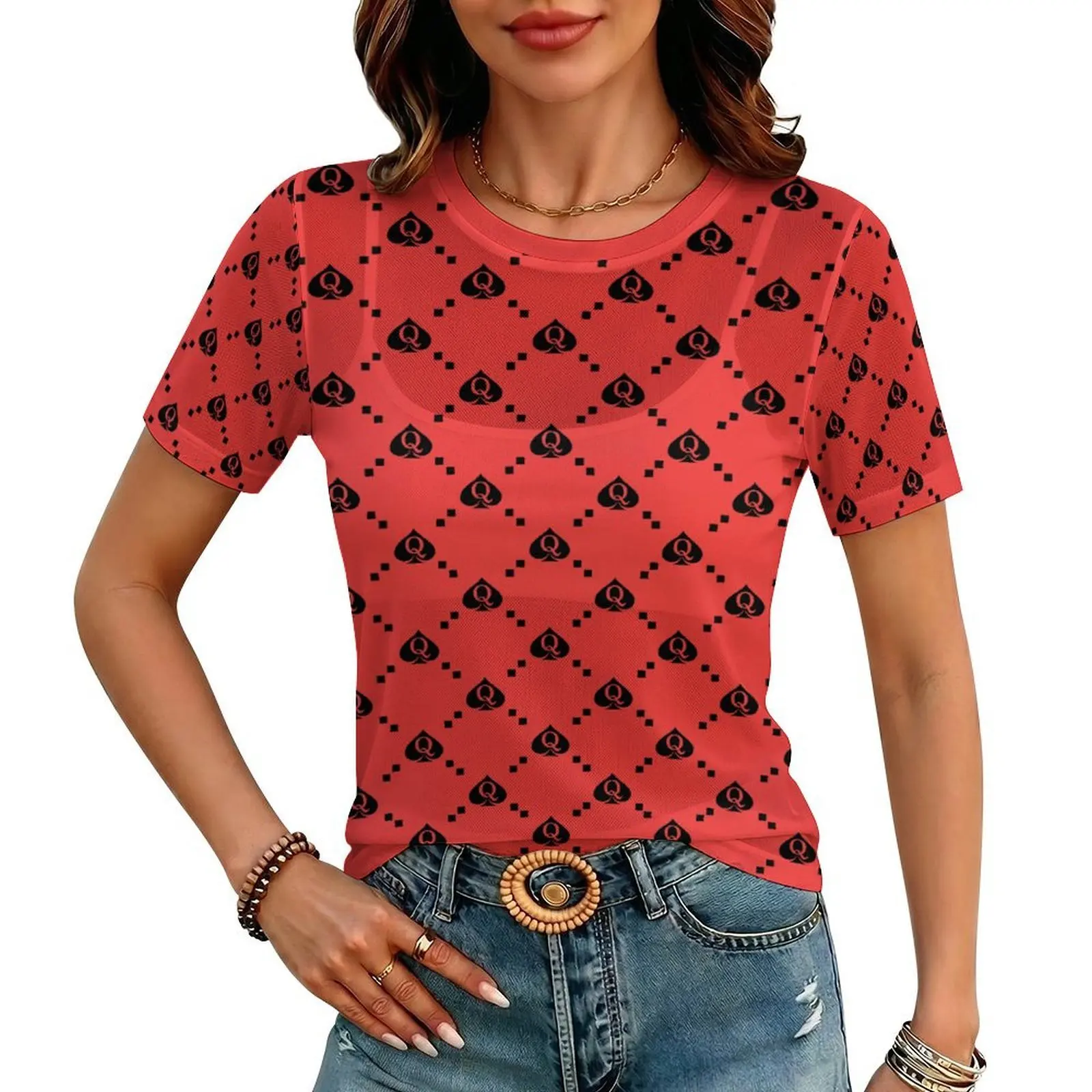 Sheer Tops for Women See Through Oversized T Shirts, Short Sleeve Casual Summer Blouse view 3