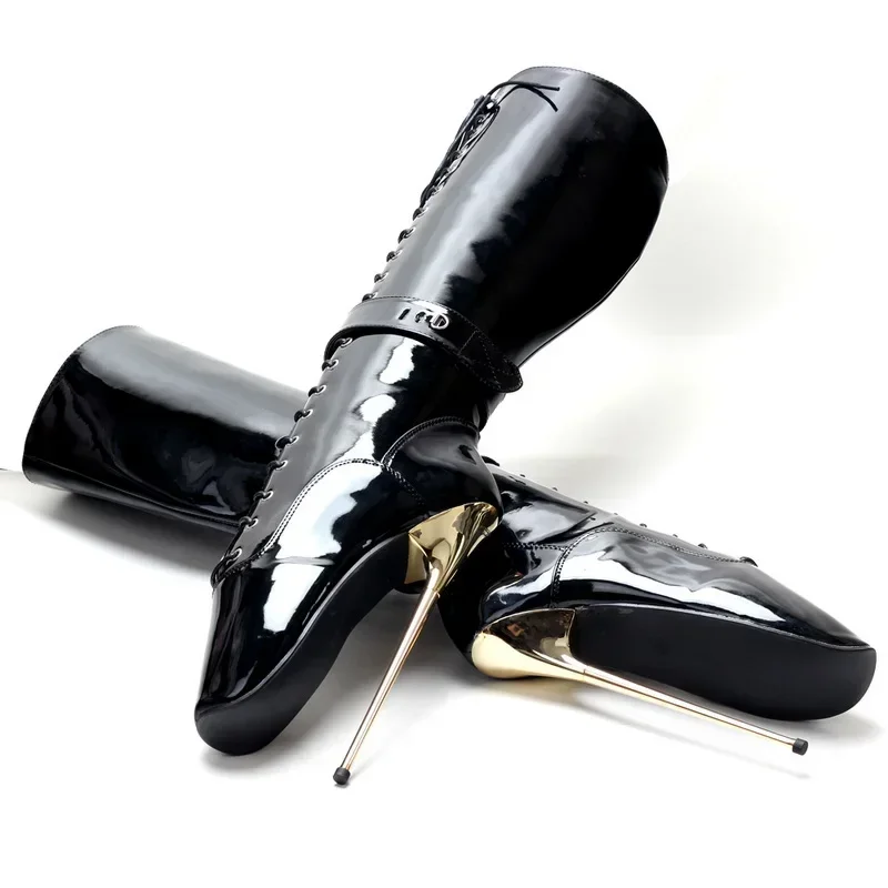 2024 New Arrival Women Knee High Ballet Boots,Sexy Man Performance Fetish Booties,Dace Shoes Botas,Side Zip,20CM Golden Heel,