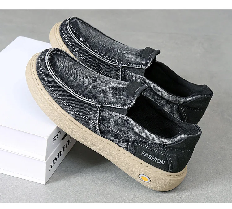 Herren Vintage Denim Slip-On Casual Loafer, weiche, dicke Sohle, atmungsaktiv, leicht, rutschfest, bequem, flache Alltagsschuhe zum Gehen – Detail 19
