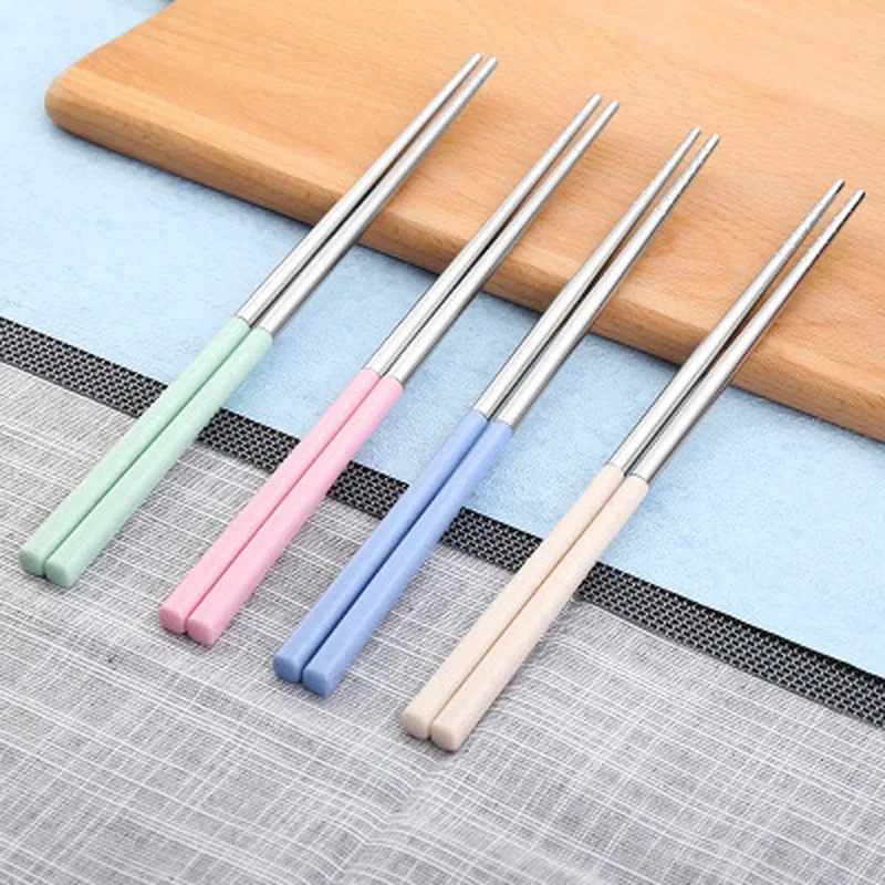 304 Stainless Steel Chinese Chopsticks Wheat Straw Portable Travel Chopsticks Reusable Food Sticks for Sushi Food