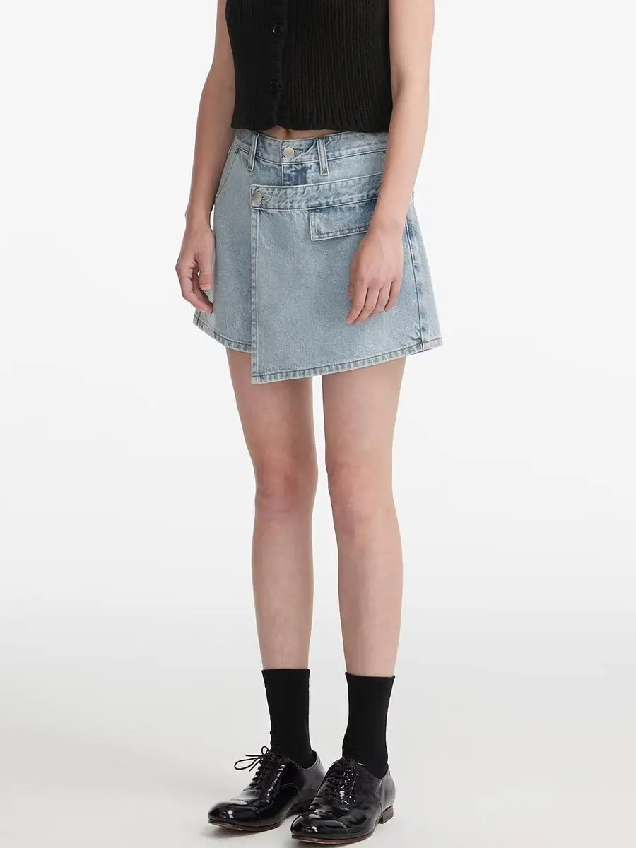 Asymmetric Denim Shorts Skirt for Women High Waist Package Hip A-line Jeans Skirt Blue Casual Fashion Female Clothing Y2k