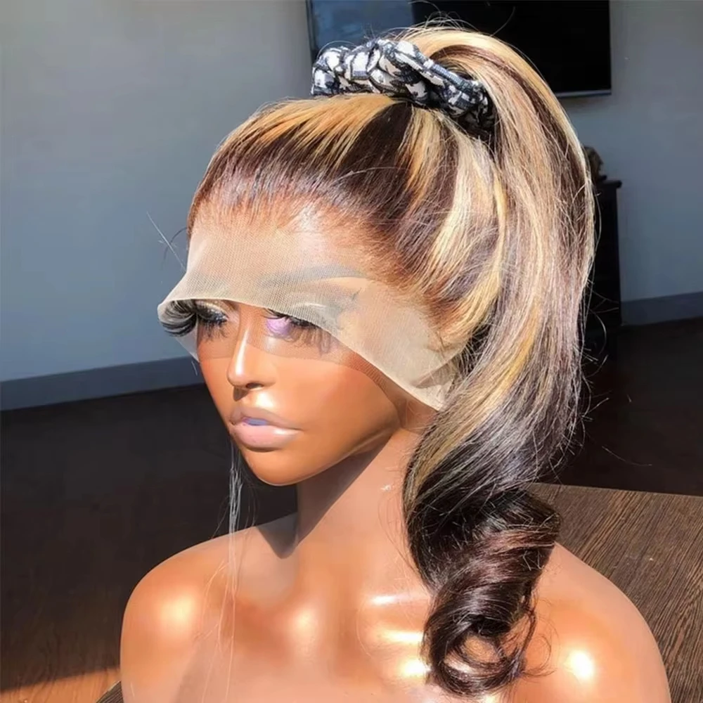 220 Density Highlight Wig 360 Bone Straight Full Lace Front Human Hair Wigs 30 40 Inch Colored Ombre Raw 13x6 Lace Frontal Wig
