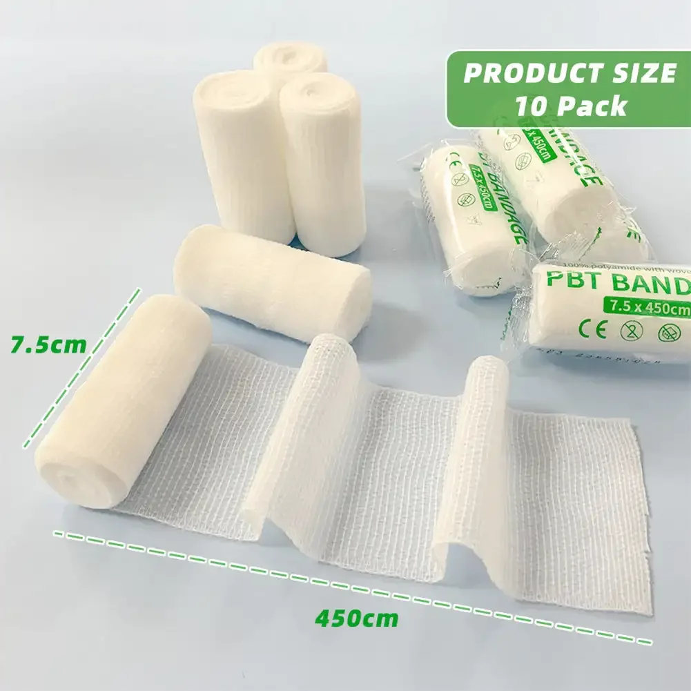 10rolls 7.5cm X 4.5m Cotton PBT Elastic Bandage Medical Supply Conforming First Aid Gauze for Wound Dressing Emergency Care