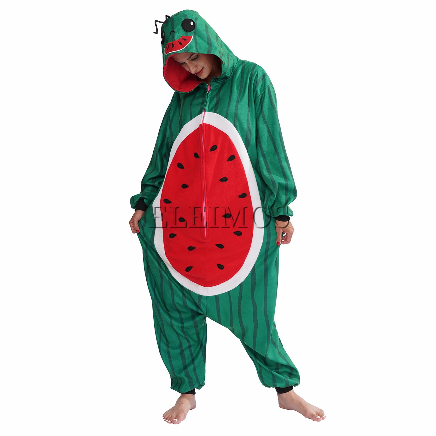 Kigurumi Onesie Watermelon Pajamas For Adult Women Men Cute Animal Fruit Pyjamas Homewear Halloween Cosplay Party Costume