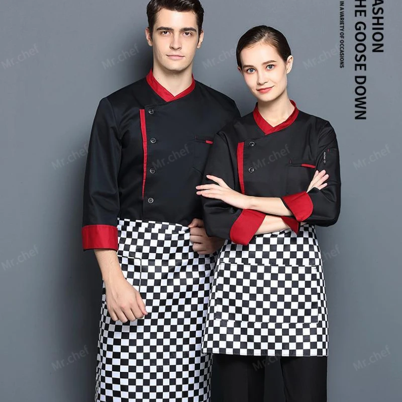 Restaurant Chef Jacket Long Sleeve Hotel Cafe Kitchen Work outfit Bakery Cooking Tops Fast Food Chef Uniform coat men customized