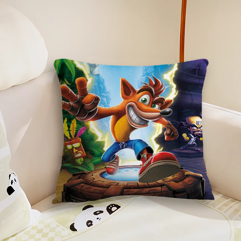 Game Cartoon Crashs B-Bandicoot Pillow Case Living Room Sofa Cushion Cover Suitable For Home Bedroom Room Decoration