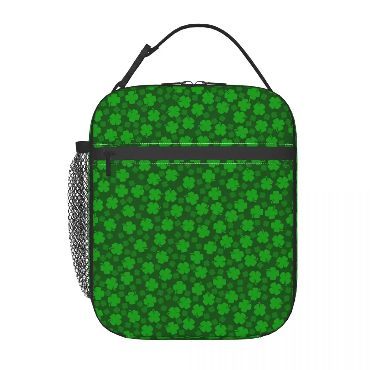 St Patrick Day Shamrocks Lunch Bag For Women 4 Leaf Clover Lunch Box Picnic Portable Insulated Thermal Tote Handbags Cooler Bag