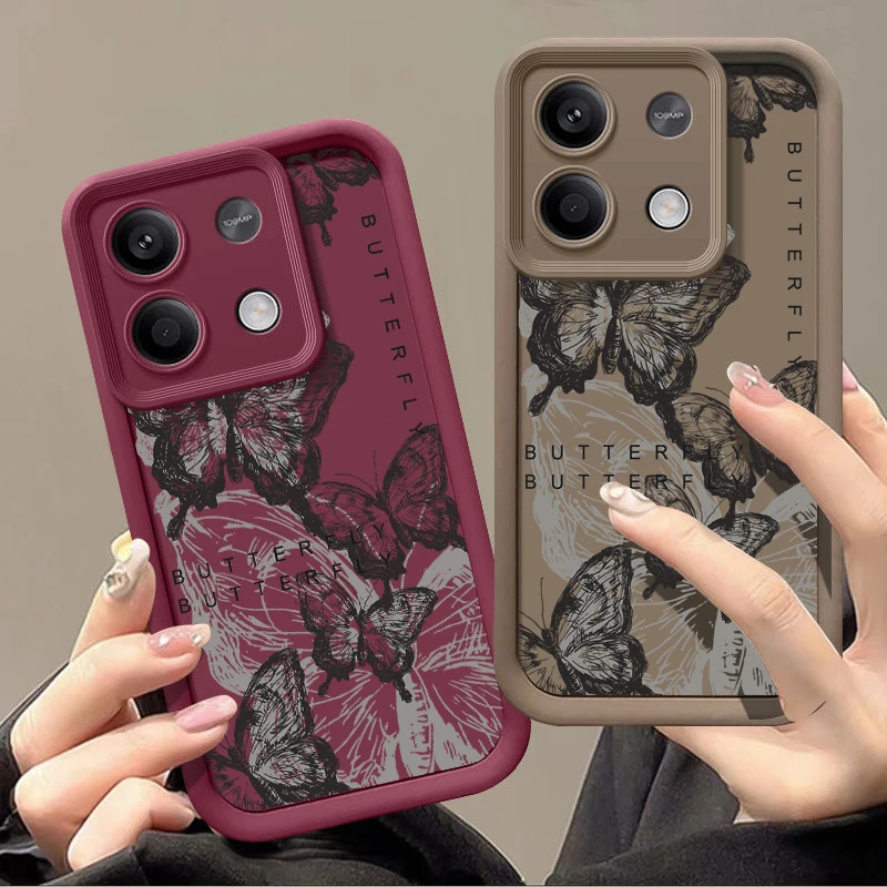 Retro Ink Butterfly Case For Xiaomi 13T Pro Redmi Note 11 12 13 Pro 5G 11s Poco X6 X5 Pro Shockproof Bumper Soft Silicone Cover