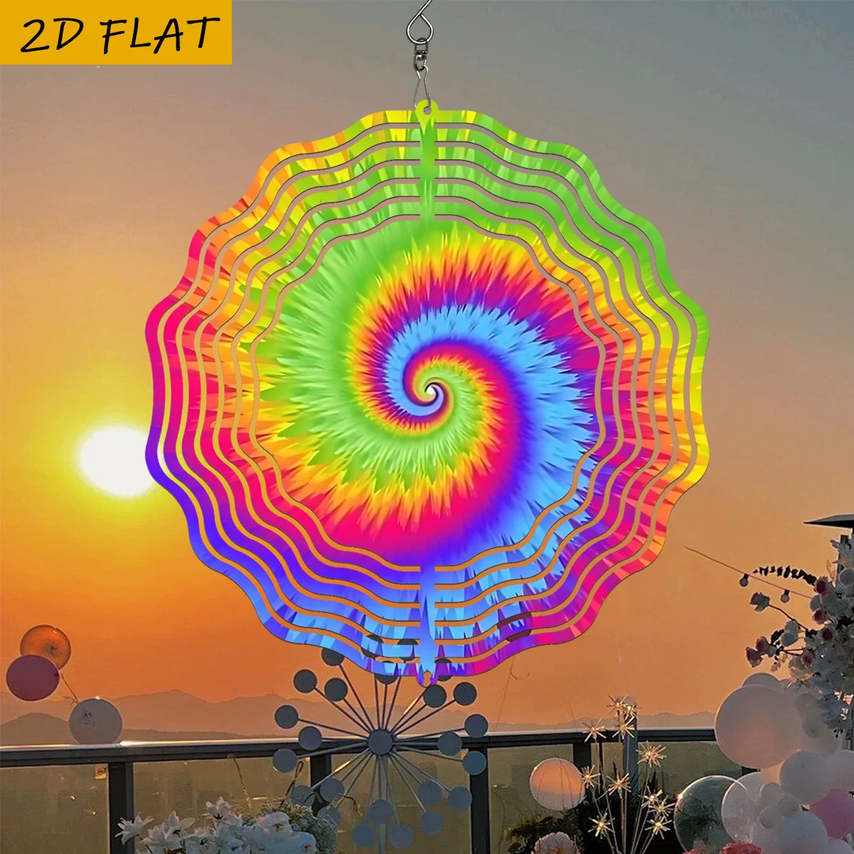 CIFbuy 2D Flat Wind Chime Rainbow Gradient Swirl Pattern 360 Degree DIY Rotator with Hook Double Sided for Home Garden Decor
