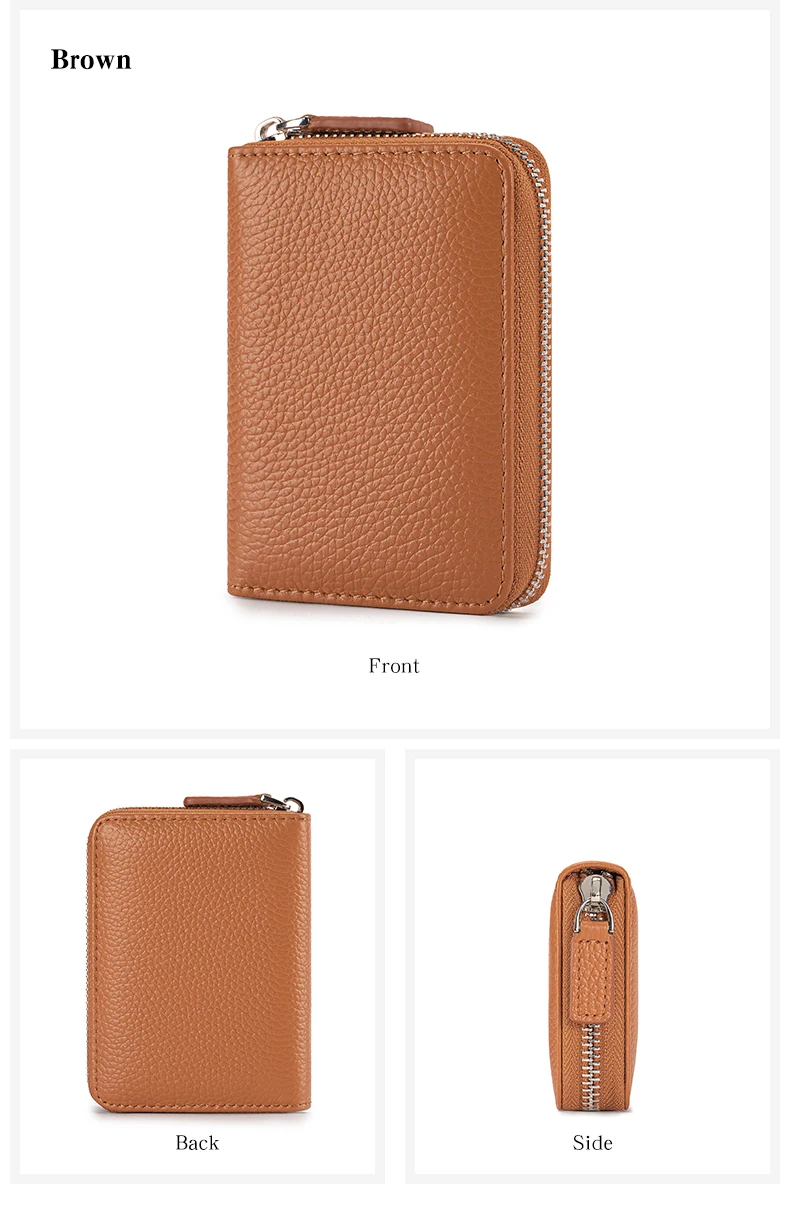 Genuine Leather Small Accordion Card Cases Holder For Women RFID Blocking Zipper Credit Card Wallet with Coin Pouch 2 Cash Slot