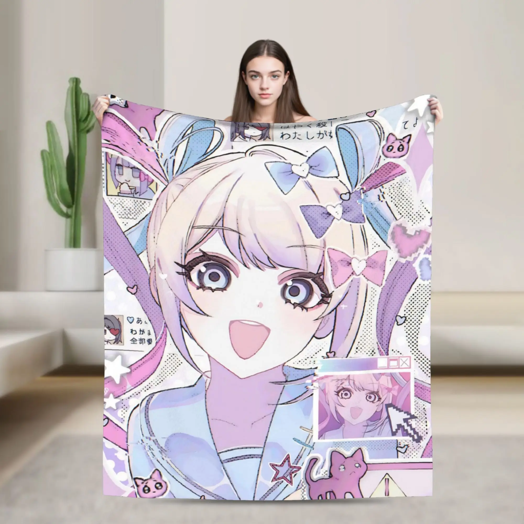 OMG kawaii Angel Knitted Blanket Flannel Cartoon Games Lightweight Throw Blankets for Bedroom Sofa Bedspread
