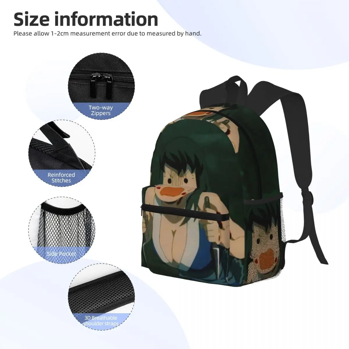 อะนิเมะนักฆ่าปีศาจ มากิโอะ ซูมะและฮินาสึรุกระเป๋าเป้สะพายหลังนักเรียนกระเป๋าเดินทางเดย์แพ็คสำหรับผู้ชายผู้หญิงกระเป๋าหนังสือกระเป๋าสะพาย