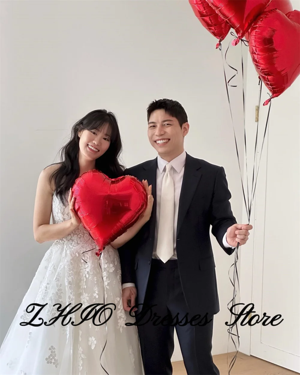 ZHIO Princess Lace Embroidery Dresses Gorgeous White Prom Dresses Soft Tulle For Korea Wedding Dress Photo Shoot Customized