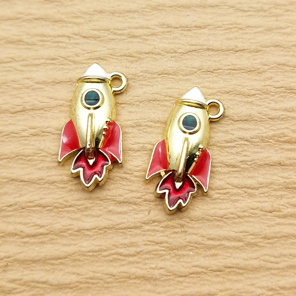 10pcs Enamel Rocket Charm for Jewelry Making Diy Accessories Zinc Alloy Gold Plated