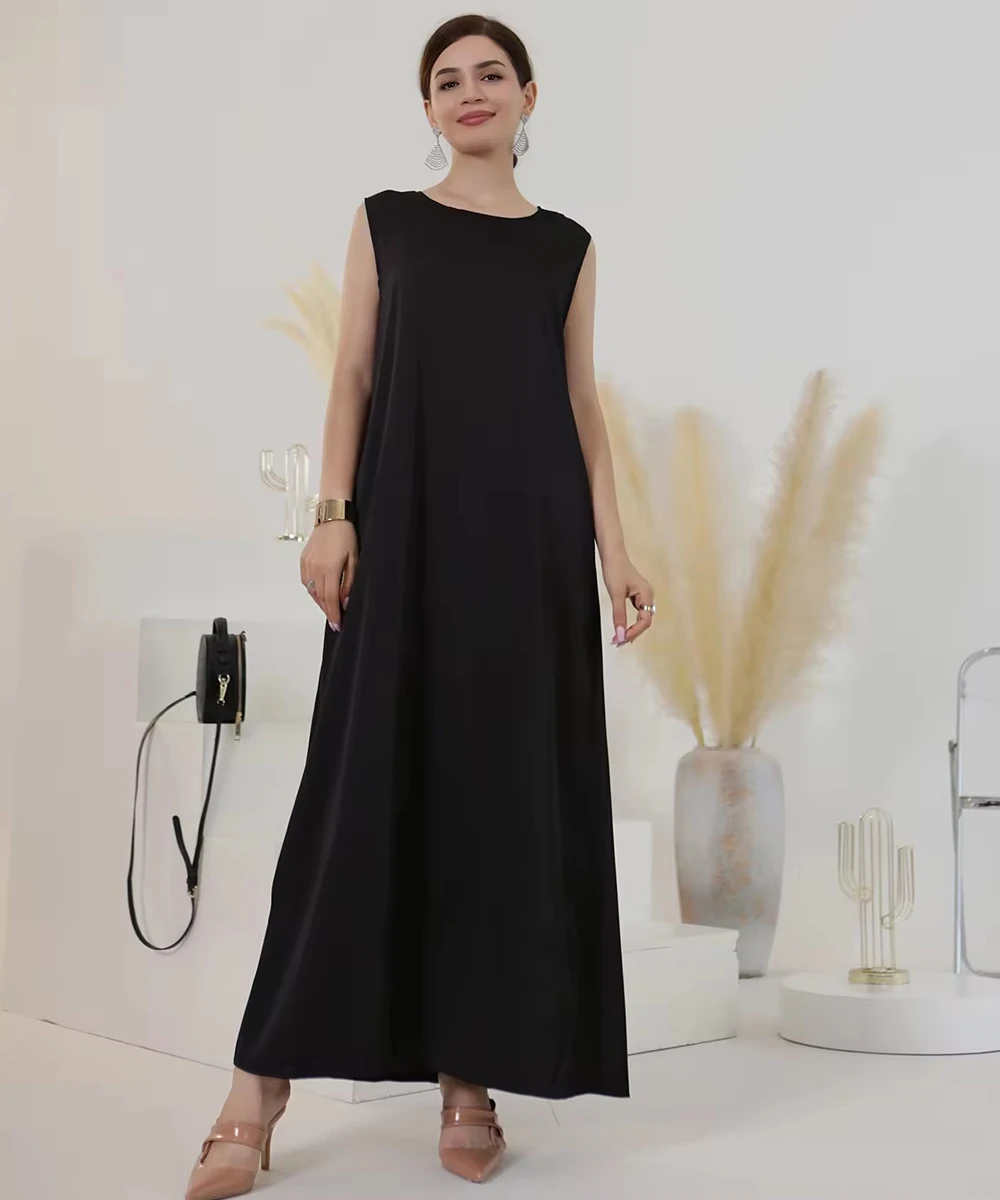 Women Slip Dress Inner Basic Sleeveless Maix Dress Satin Summer Causal Long Abaya Islamic Clothing