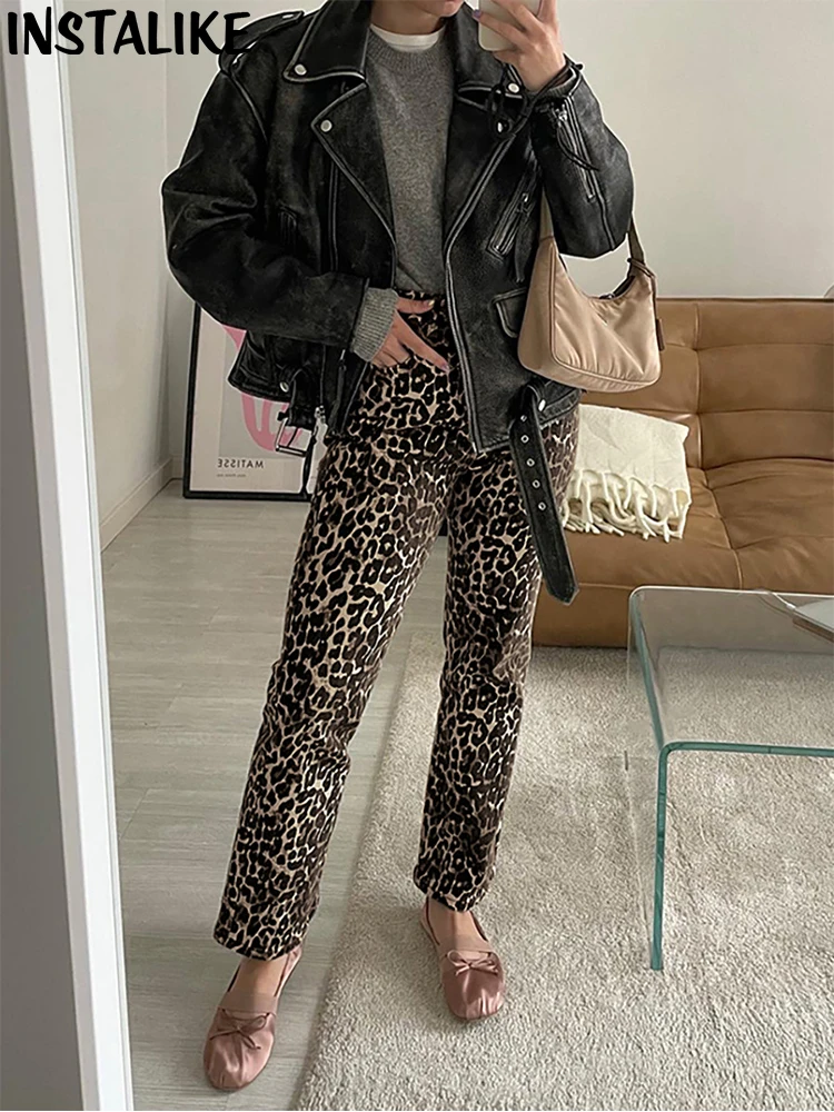 

InstaLike-Women's Sexy Leopard Pencil Pants, Korean High Shot Pants, Harajuku Streetwear, Casual Long Trousers,Spring,Y2K,New