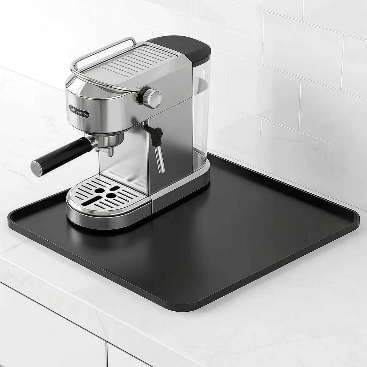 Silicone Coffee Maker Mat with Lip, Coffee Tray Fit Under Coffee Machine Appliance Automatic Machines Espresso Accessory, Black