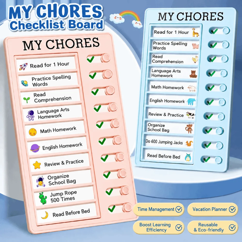 Durable Plastic Chore Chart Reusable Sliding Type My Chores Checklist Board Erasable Responsibility Chart Time Management