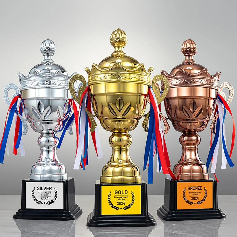 Metal trophy Customized sports competition Champion runner-up awards Gold silver and bronze medals basketball honors Customized