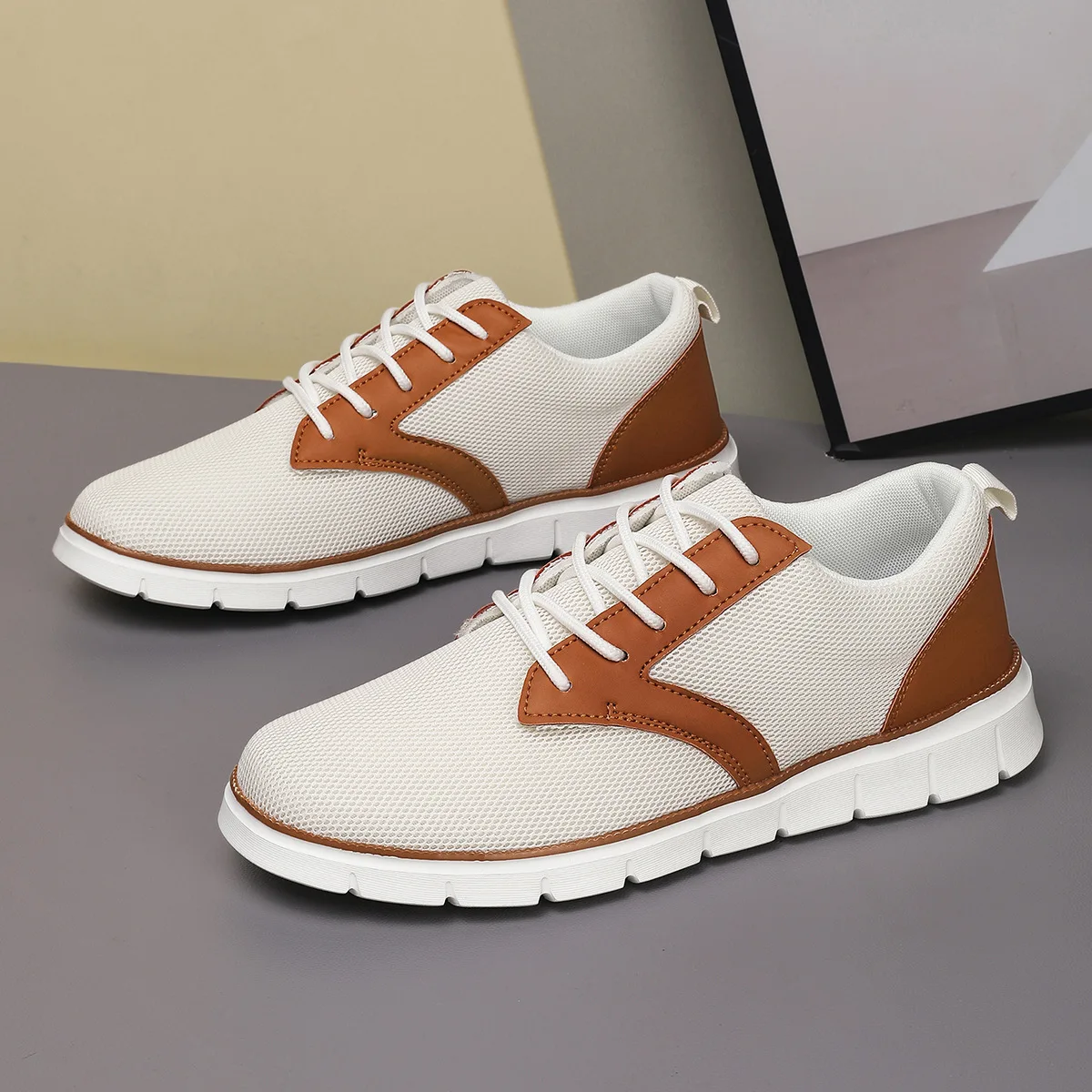 Lightweight Lace-up Casual Men's Shoes Breathable Slippers Breathable Shoes Large Size Mesh Shoes Soft Anti-slip Solid Patchwork - Image 4