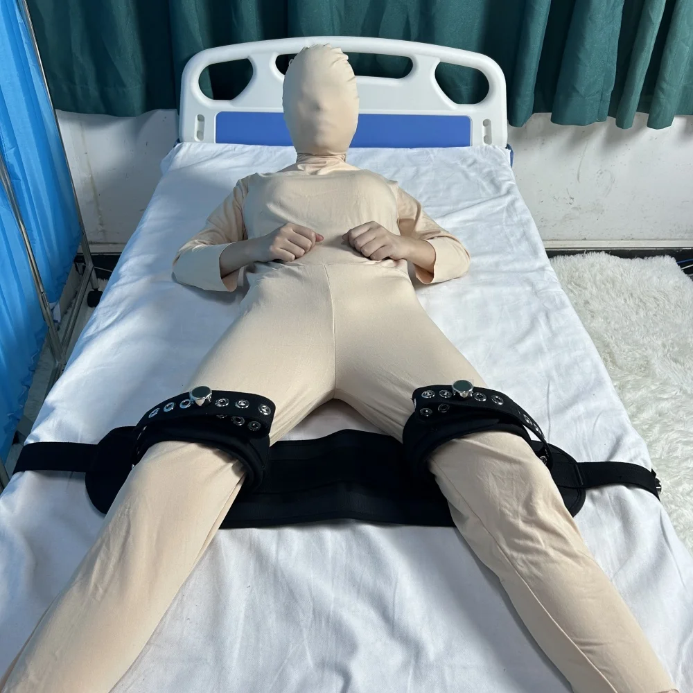 Bed Restraint Belt Leg Thigh Fixing Strap Black Cotton Belt with Magnetic Lock Protective Gear for Patients