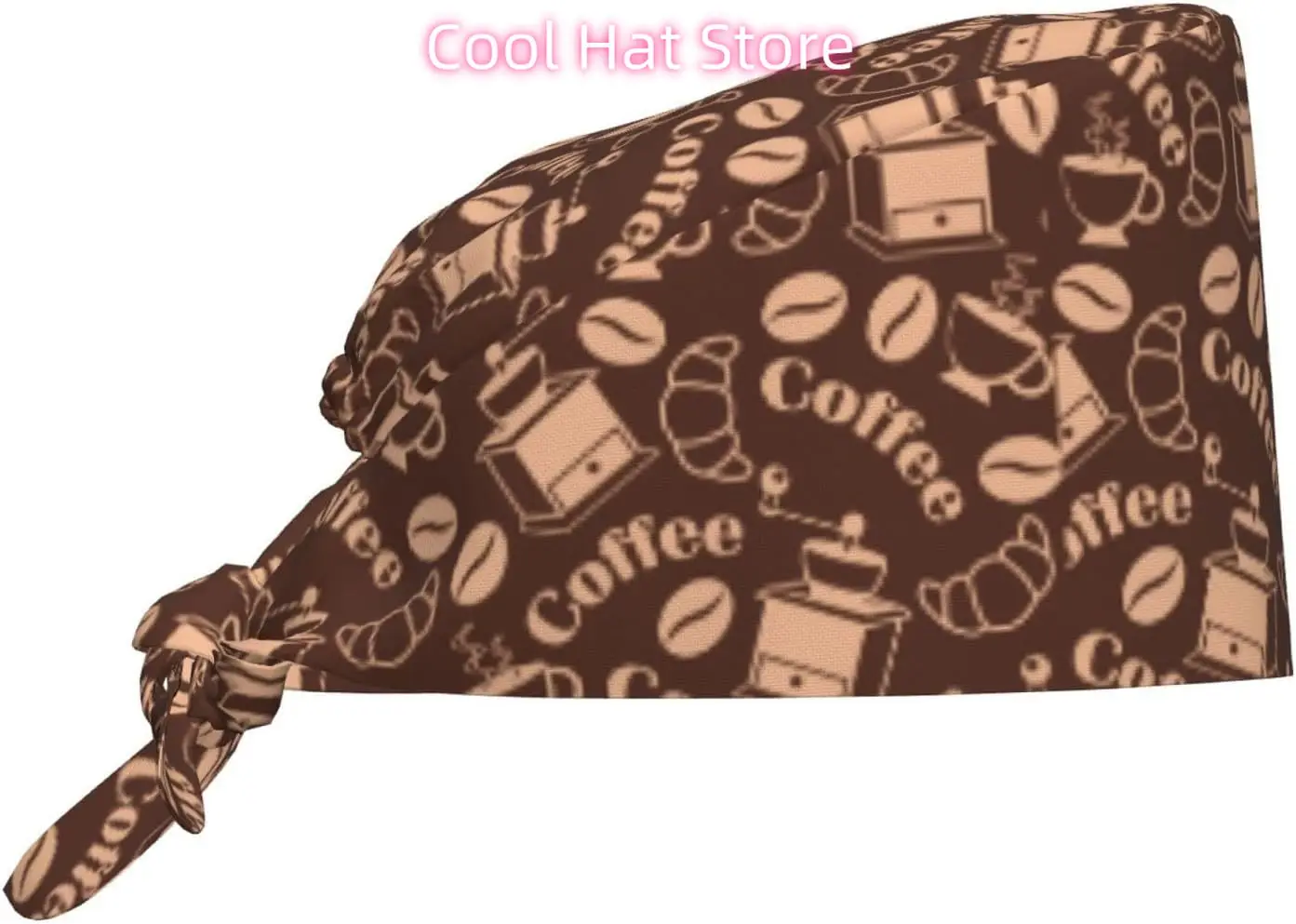 Coffee Beans Working Cap Scrub Cap with Sweatband Adjustable Unisex Women Tie Back Hat Nurse  Caps