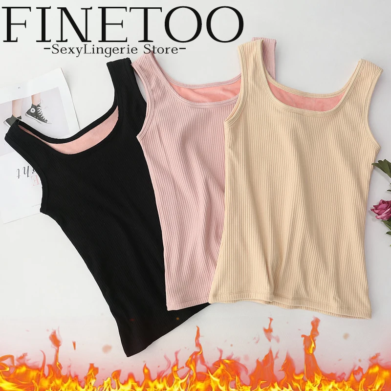 Winter Fleece-lined Thermal Underwear Top Women Seamless Plus Velvet Shirt Sleeveless Vest Solid Color Keep Warm Female Lingerie